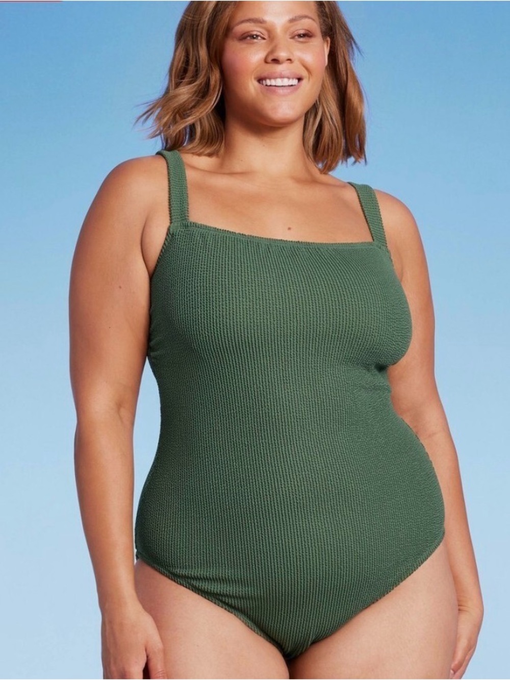Kona Sol Textured Olive Ribbed One-Piece Swimsuit